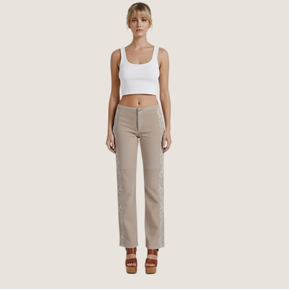CABO True Vintage 80s Low Rise Western Bootcut Tan Suede Pants (Size 02 Approx) - Picture 2 of 9